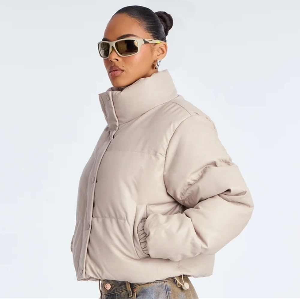 Women's Faux Leather Puffer Jacket